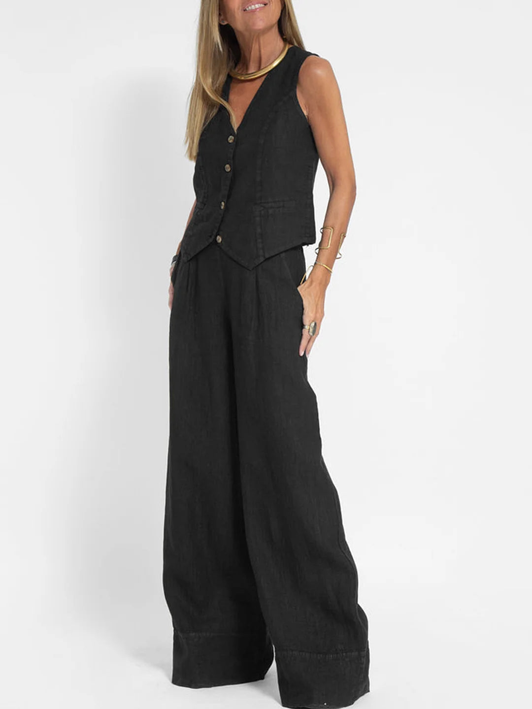 Aira • Conjunto elegante de dos piezas con chaleco y pantalón de pierna ancha