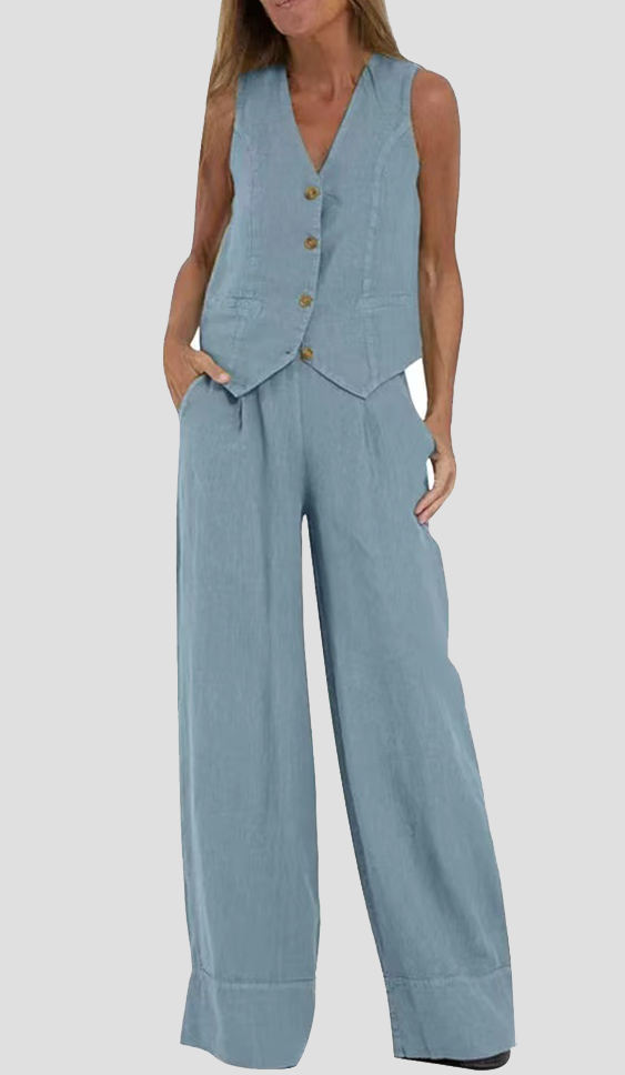 Aira • Conjunto elegante de dos piezas con chaleco y pantalón de pierna ancha