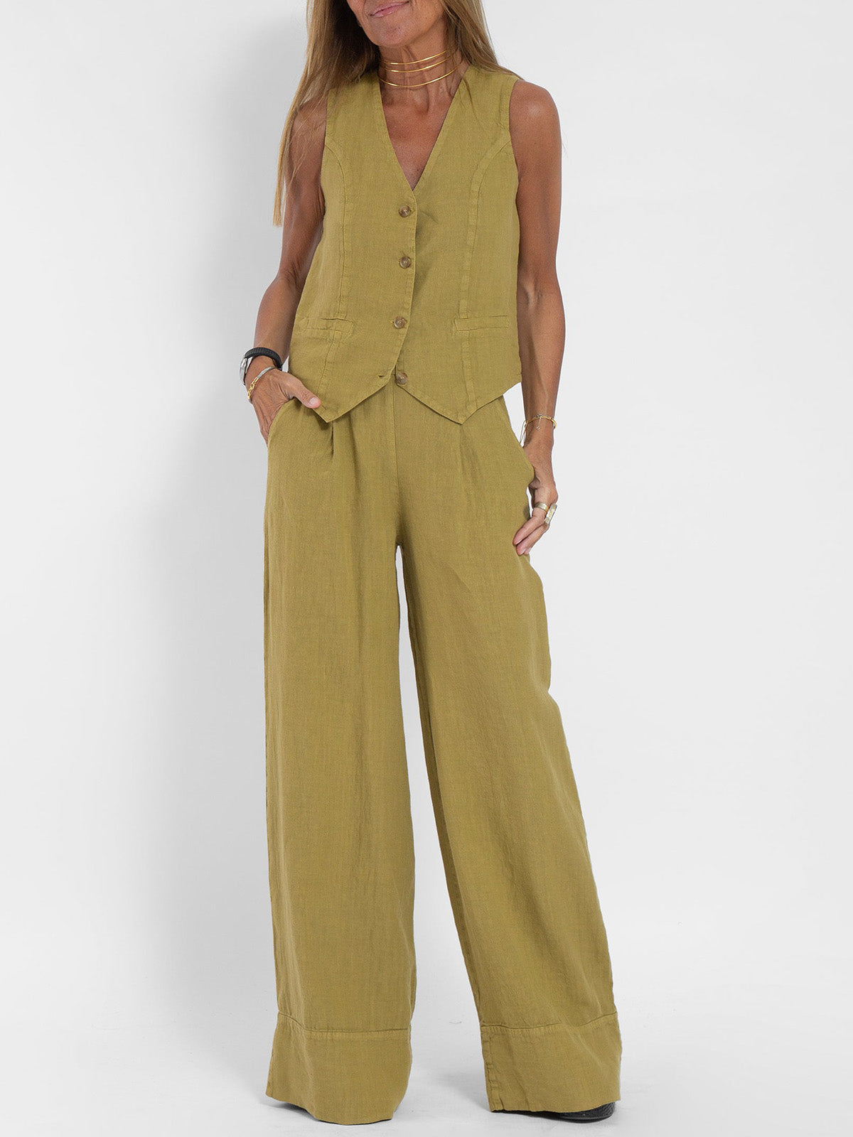 Aira • Conjunto elegante de dos piezas con chaleco y pantalón de pierna ancha