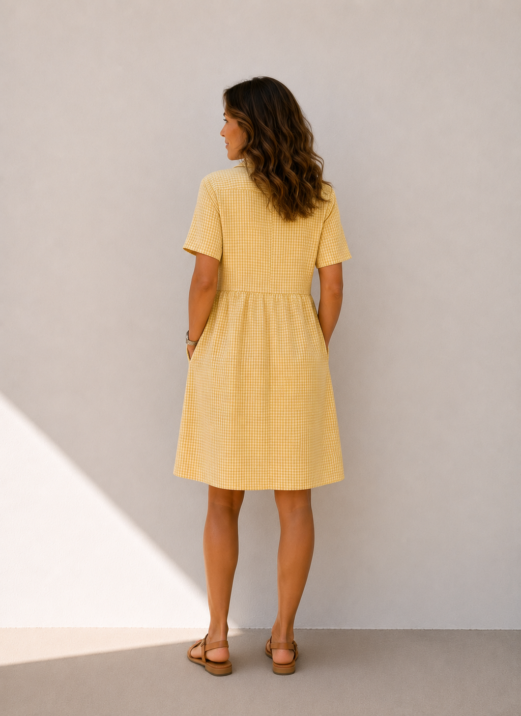 Carla | Vestido Camisero de Lino a Cuadros