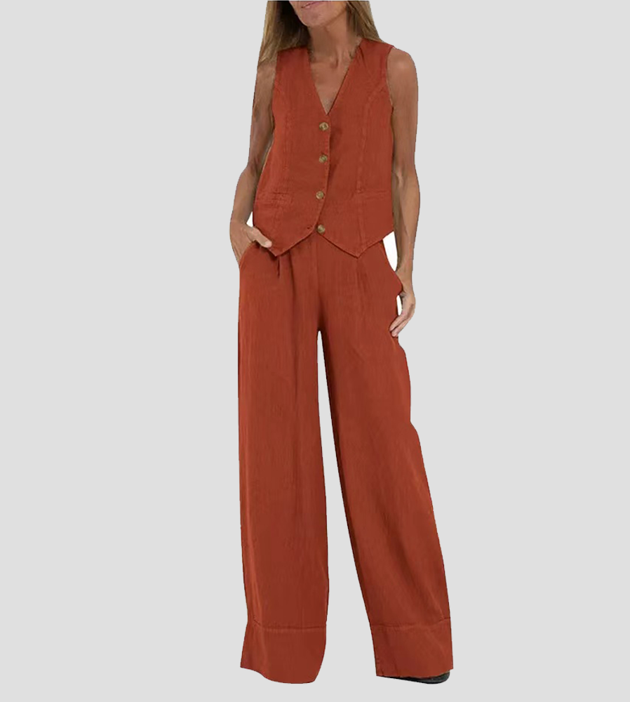 Aira • Conjunto elegante de dos piezas con chaleco y pantalón de pierna ancha