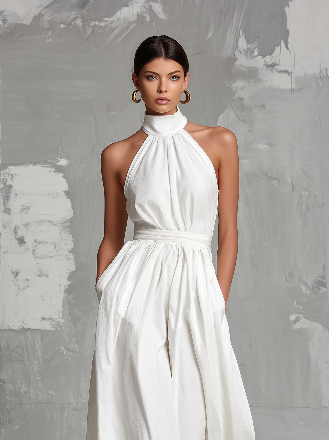 Zoltán • Mono blanco elegante sin mangas con escote halter