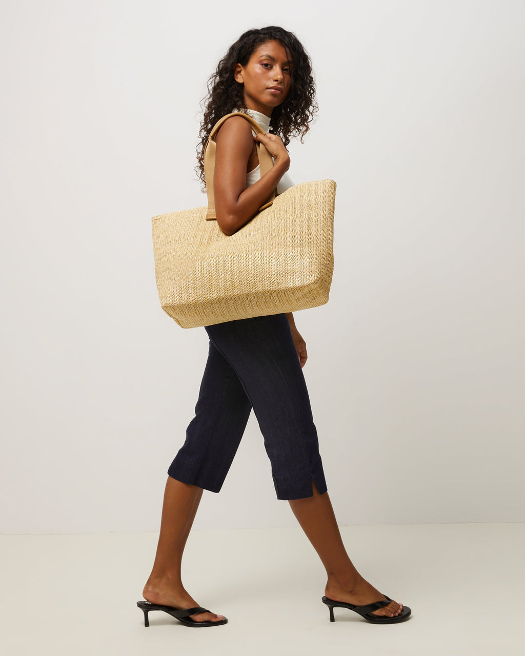 Eisi bolso shopper grande efecto rafia con neceser extraíble