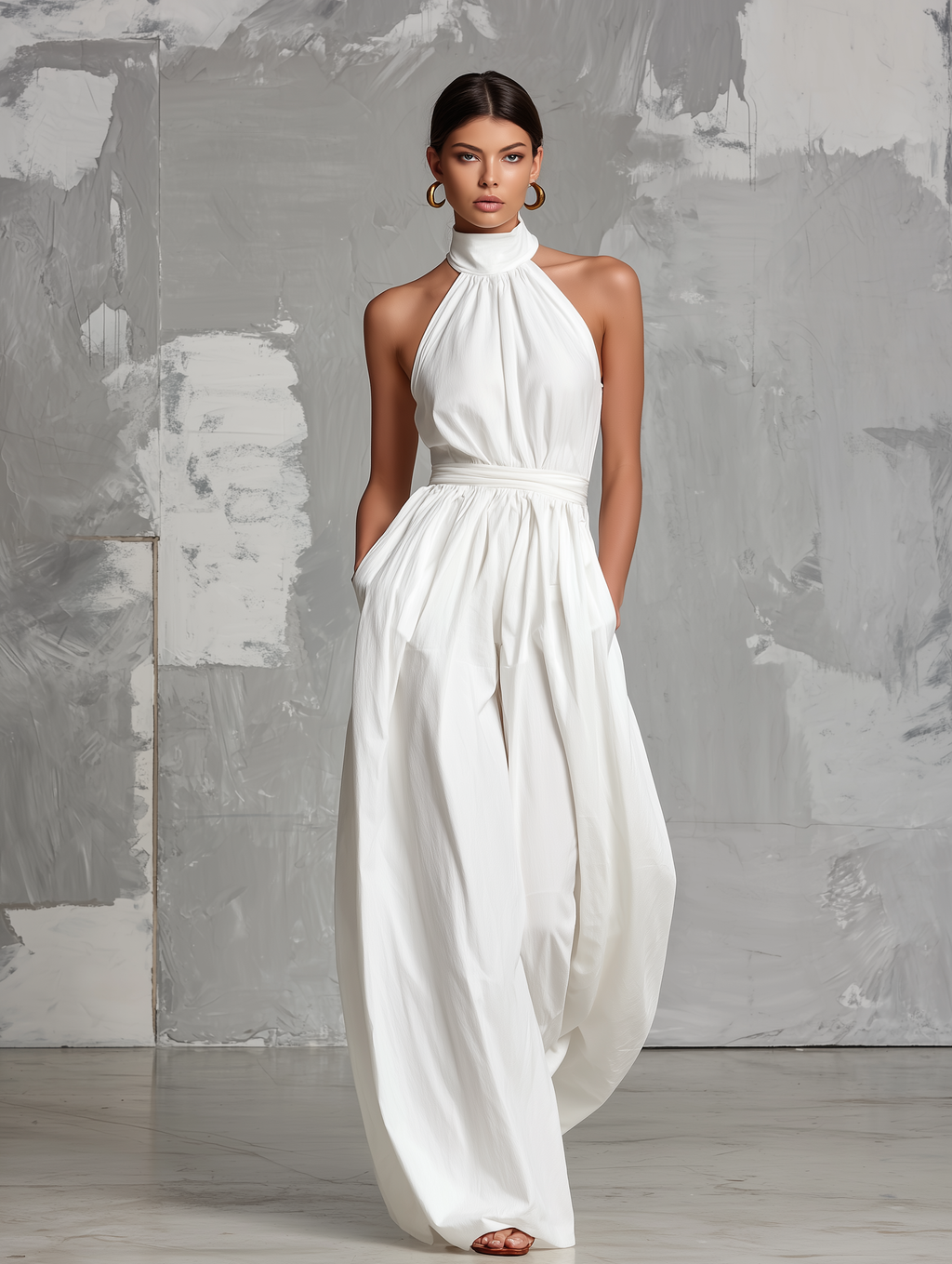 Zoltán • Mono blanco elegante sin mangas con escote halter