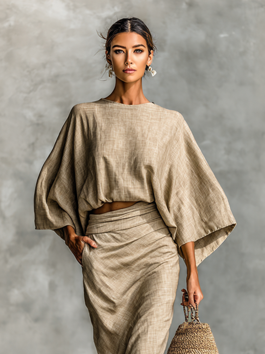 Maria  • Conjunto de lino elegante con falda larga