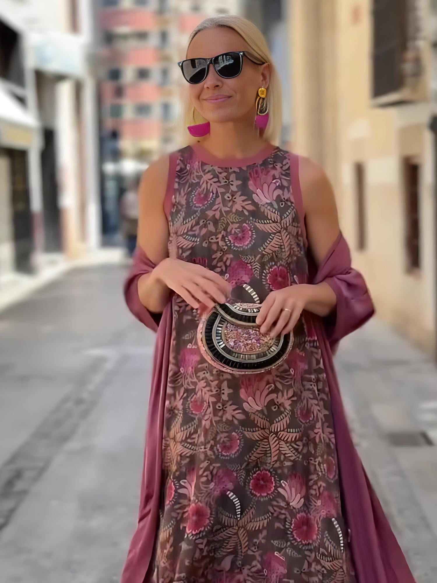 Noa | Conjunto boho de vestido maxi y cárdigan estampado