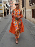 Noa | Conjunto boho de vestido maxi y cárdigan estampado