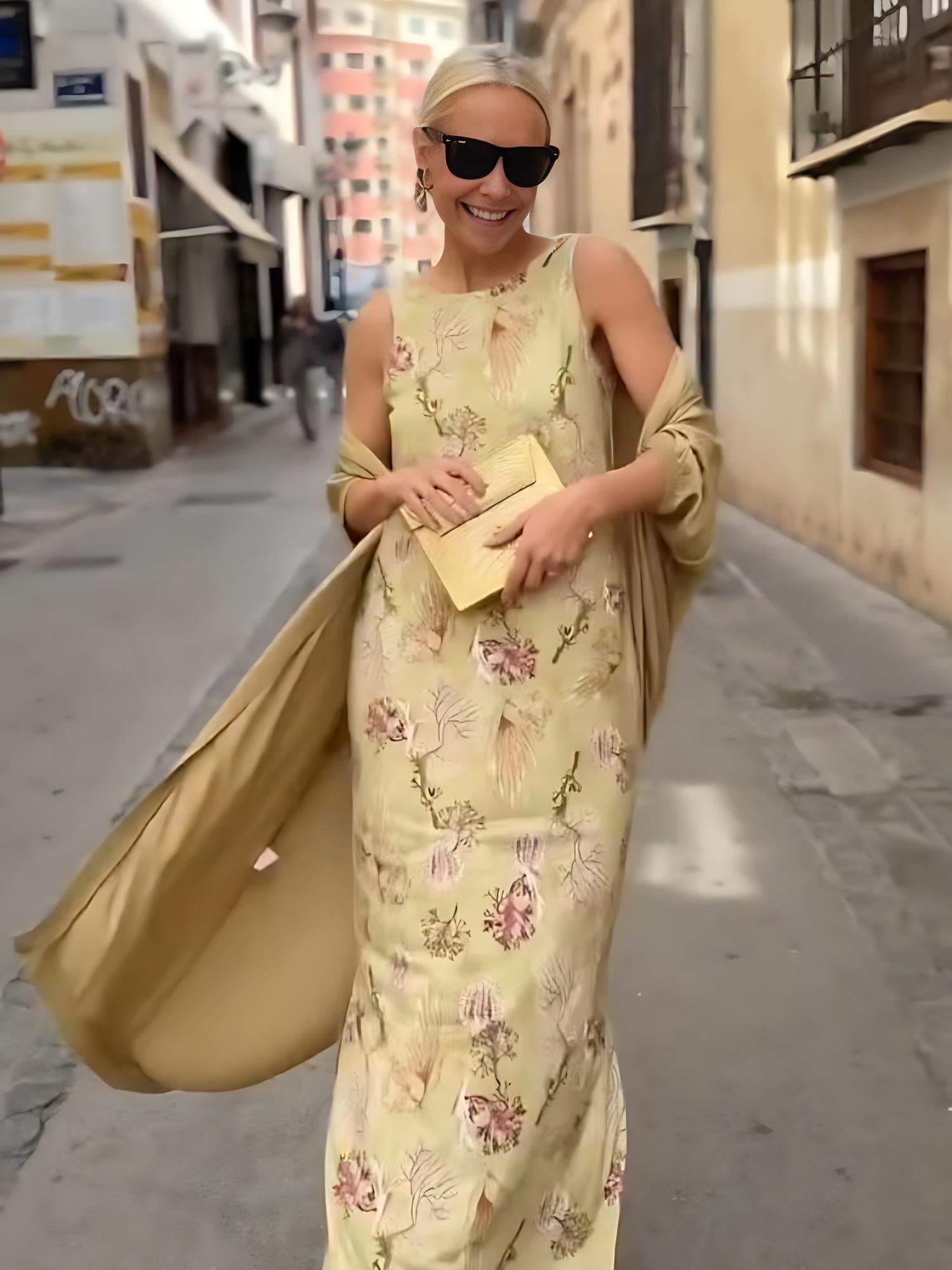 Noa | Conjunto boho de vestido maxi y cárdigan estampado