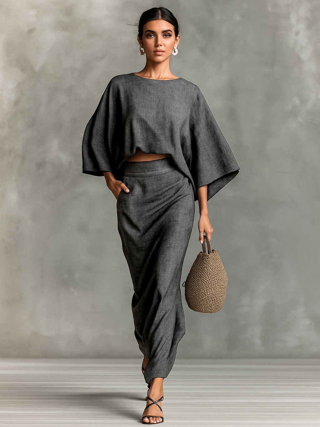 Maria  • Conjunto de lino elegante con falda larga