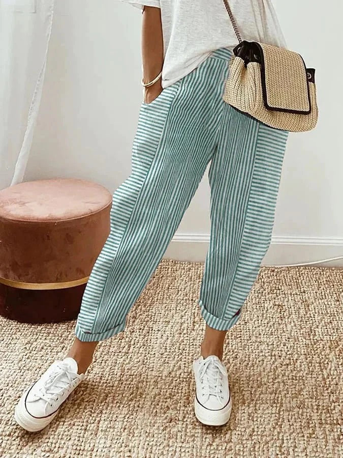 Pantalones de mujer de corte holgado a rayas