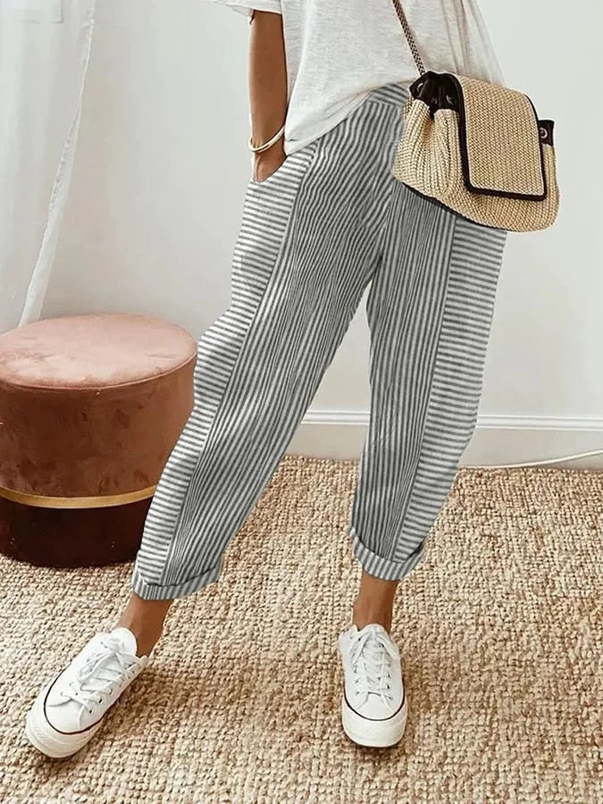 Pantalones de mujer de corte holgado a rayas