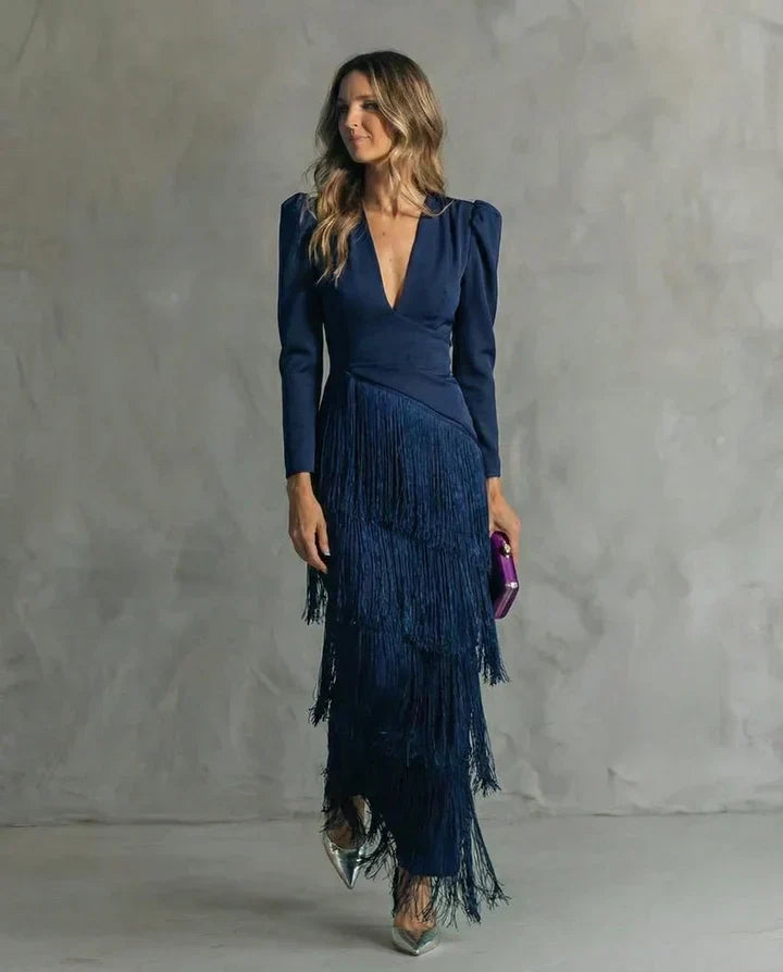 Clara™ | Vestido midi elegante con mangas de flecos