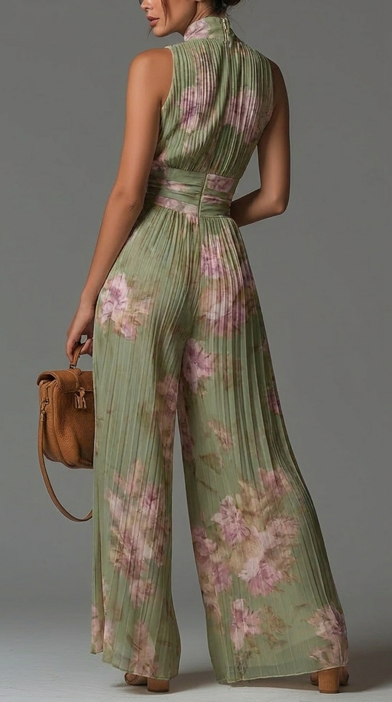 Sófia • Mono de gasa plisada con estampado floral