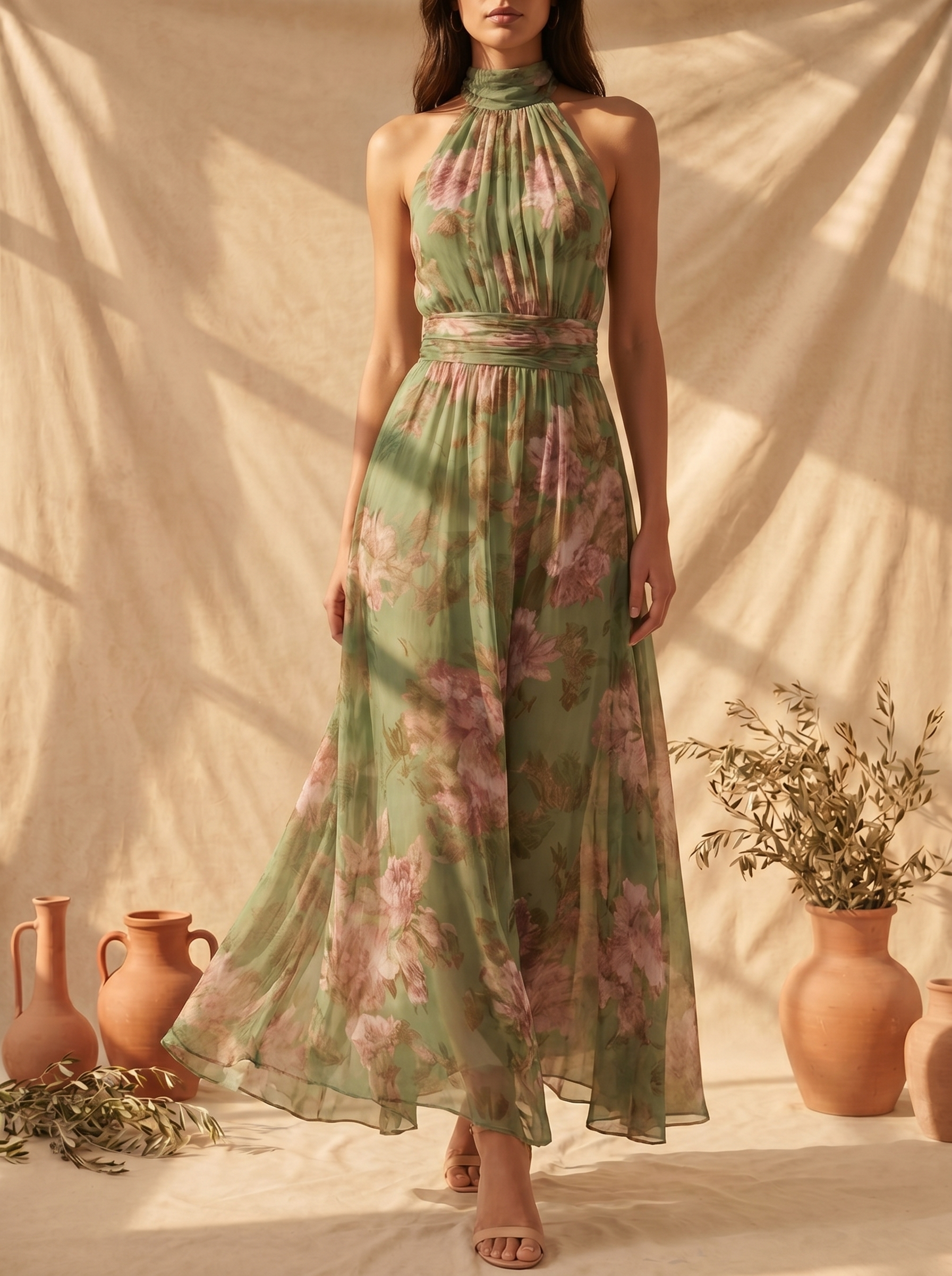Livia | Elegante Vestido Maxi Halter Floral