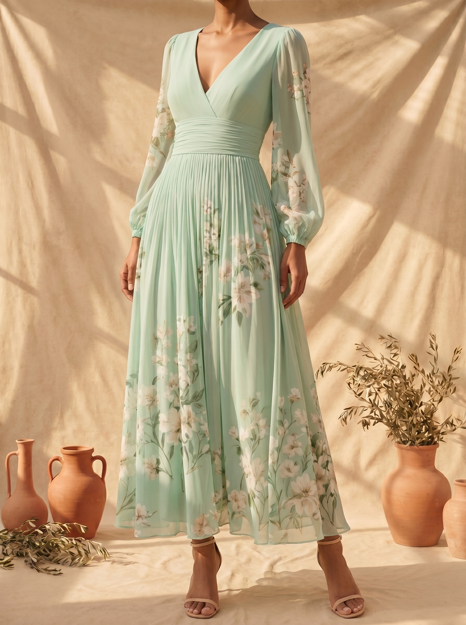 Cisella | Vestido Midi Floral Verde Claro