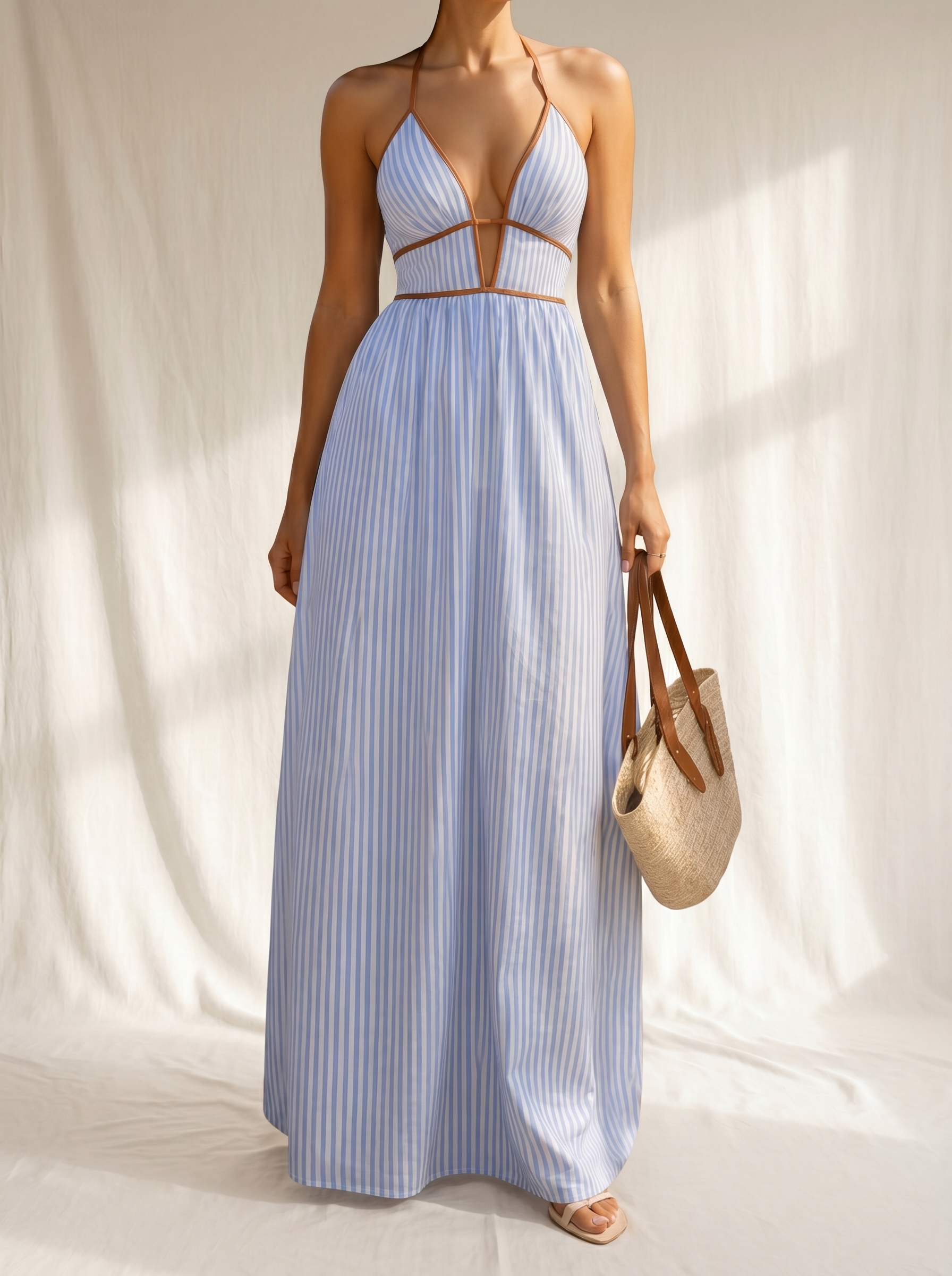 Laurina | Vestido Largo de Rayas con Escote Cut-Out