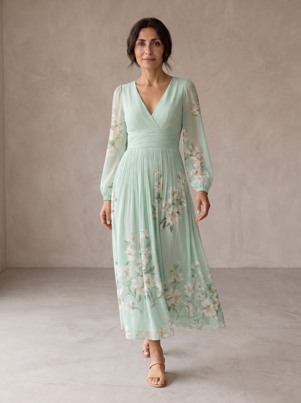 Cisella | Vestido Midi Floral Verde Claro