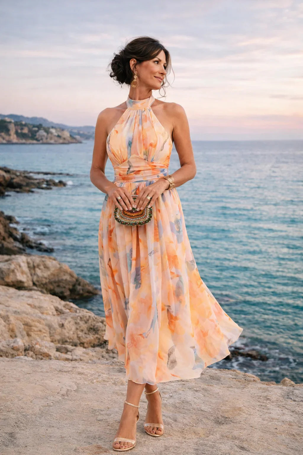 Aurora - Vestido halter con estampado acuarela
