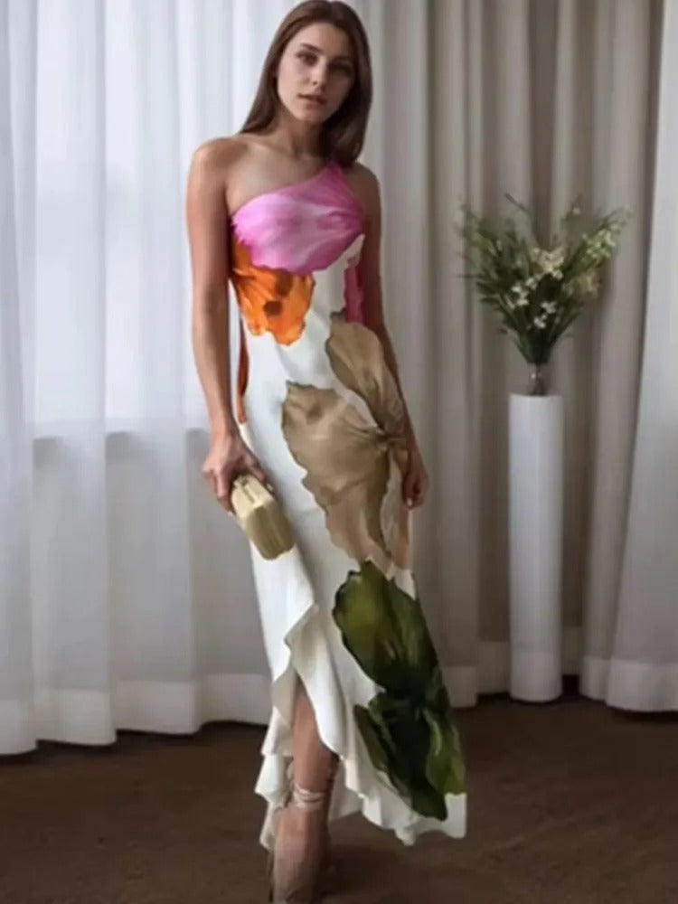 Adriana Vestido Maxi Floral de Un Hombro