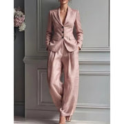Victoria Conjunto de Traje Elegante con Blazer Entallada y Pantalón Ancho