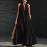 Clara Vestido de Algodón y Lino Maxi Halter