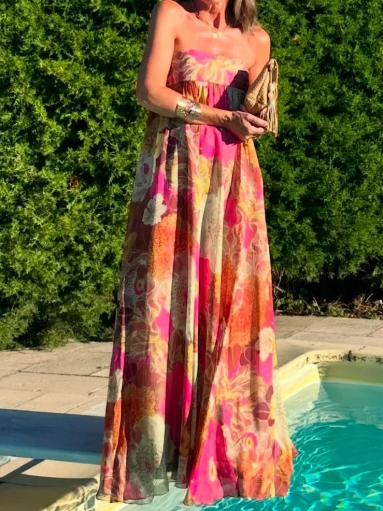 Adriana Vestido Maxi Floral de Un Hombro