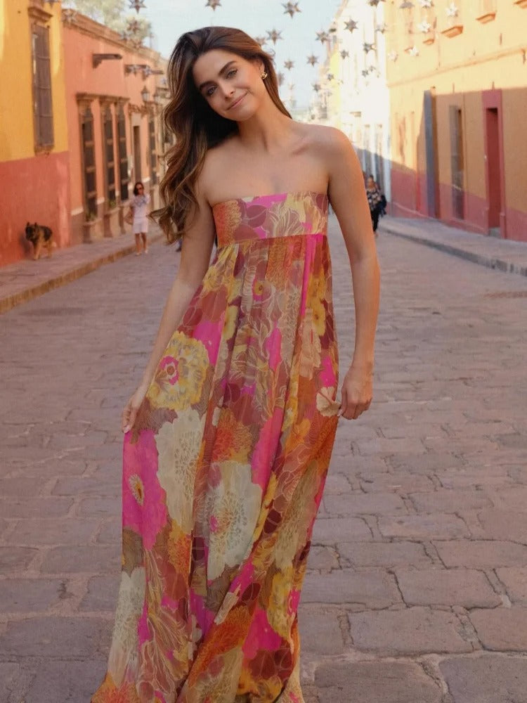 Adriana Vestido Maxi Floral de Un Hombro