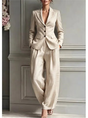 Victoria Conjunto de Traje Elegante con Blazer Entallada y Pantalón Ancho
