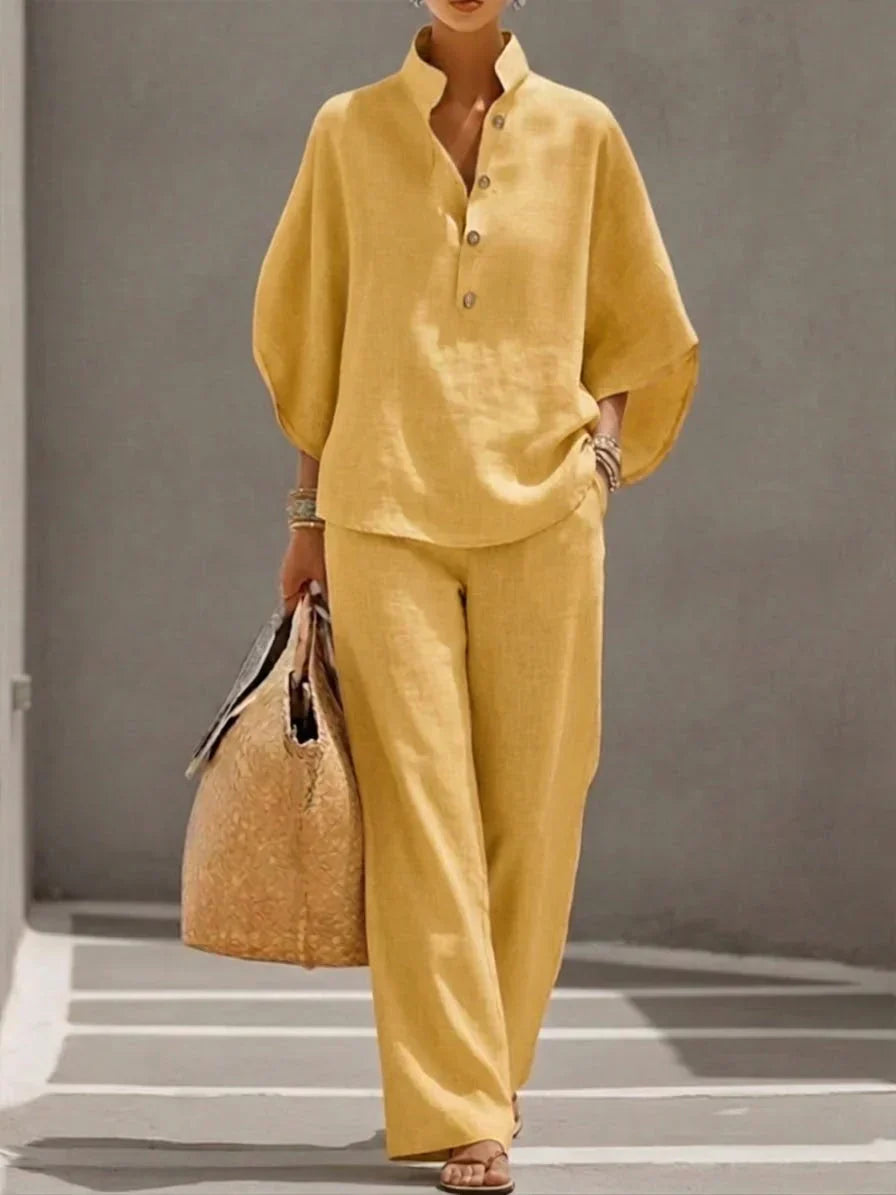 ISABEL | Conjunto de lino con mangas murciélago y pantalón ancho
