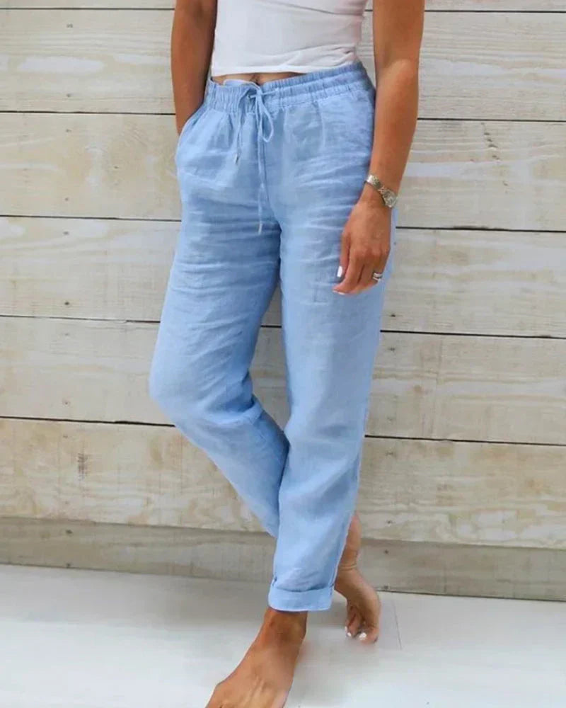 Pantalones ligeros de lino para mujer: transpirables y cómodos