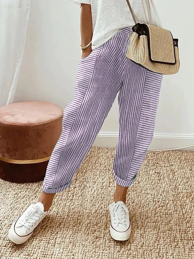 Pantalones de mujer de corte holgado a rayas