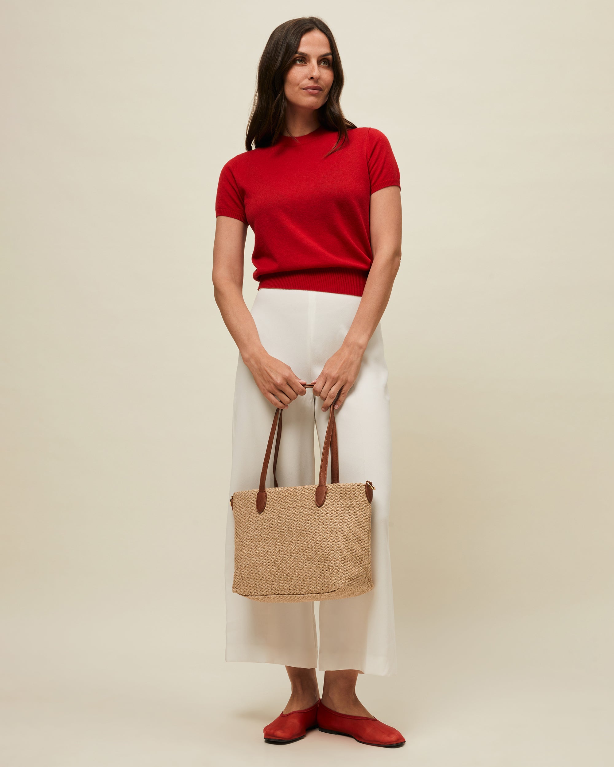 Raleno bolso shopper efecto rafia con bandolera extraíble