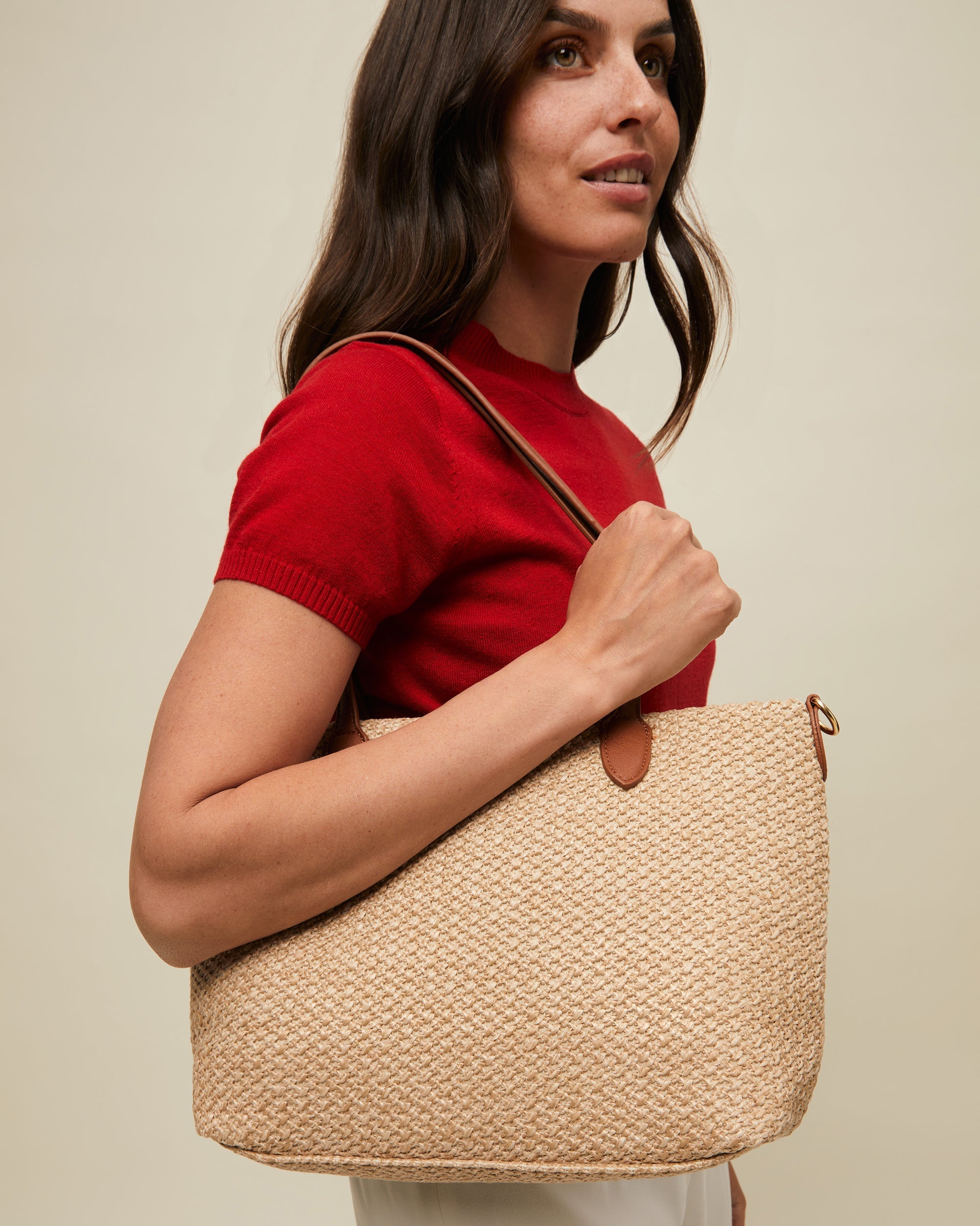 Raleno bolso shopper efecto rafia con bandolera extraíble