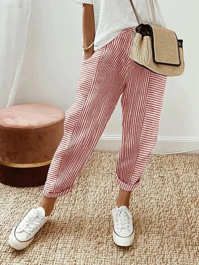 Pantalones de mujer de corte holgado a rayas