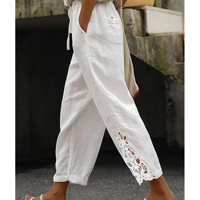 Marta™ | Pantalón de lino con encaje y cintura elástica