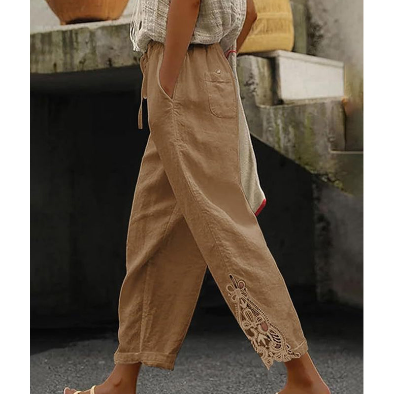Marta™ | Pantalón de lino con encaje y cintura elástica