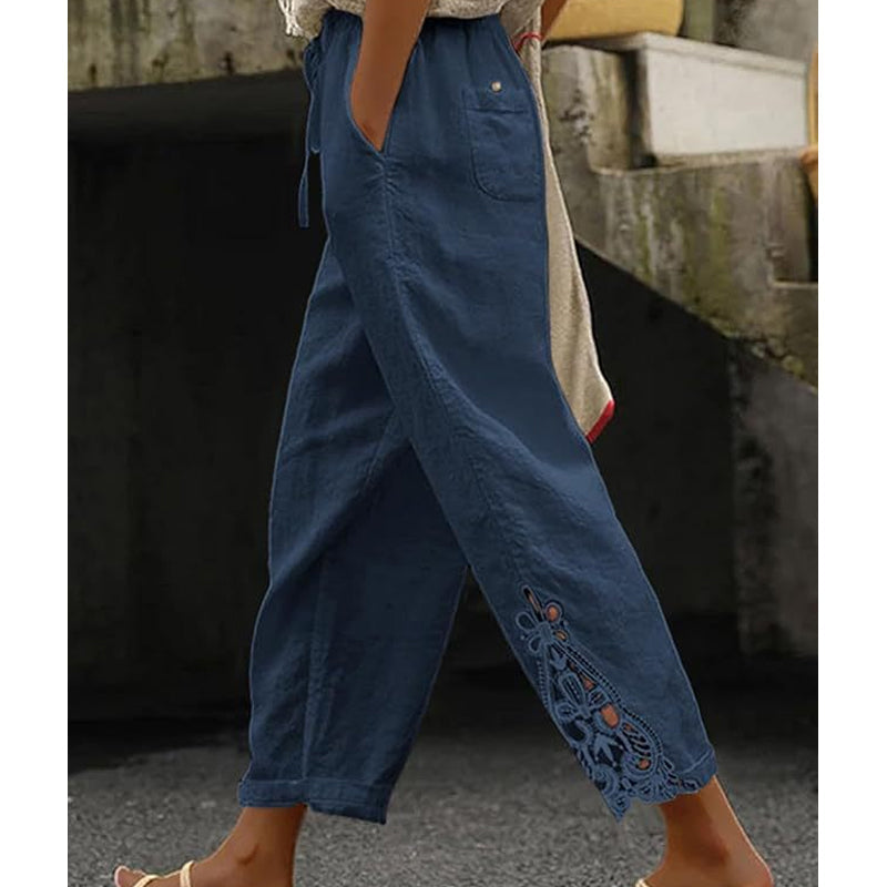 Marta™ | Pantalón de lino con encaje y cintura elástica