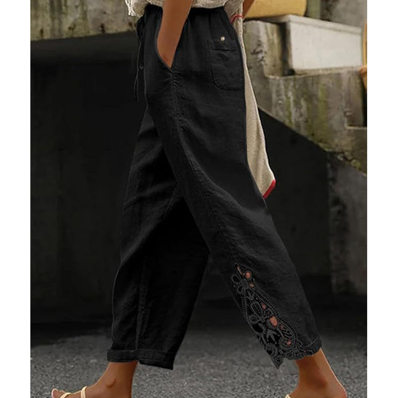 Marta™ | Pantalón de lino con encaje y cintura elástica