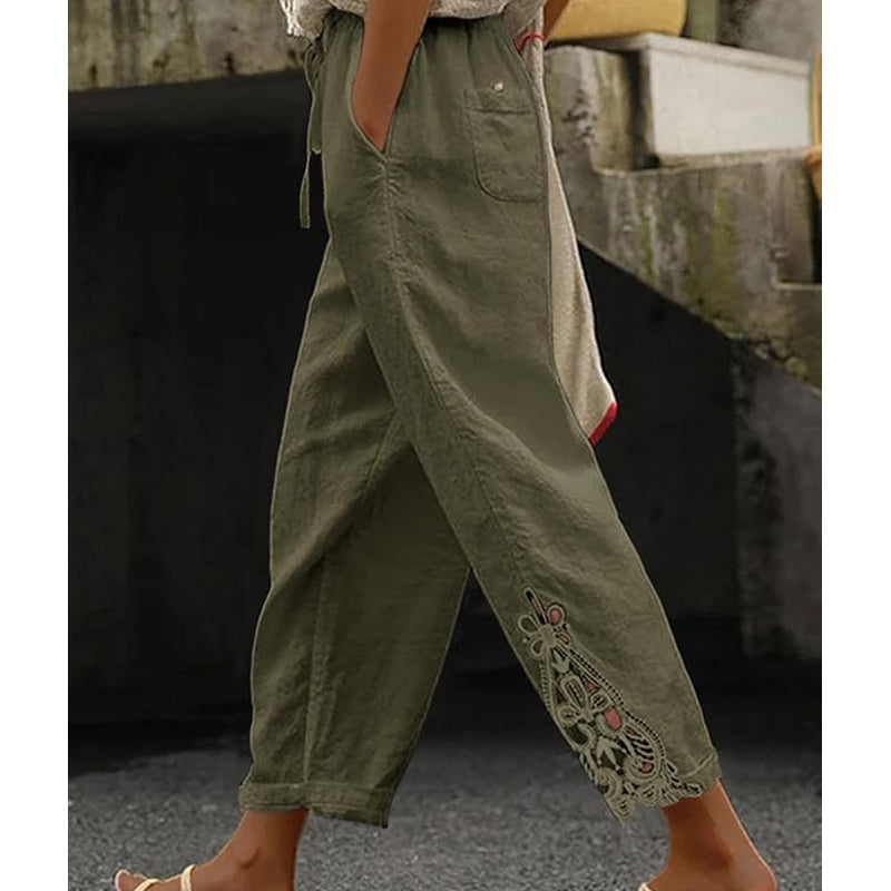 Marta™ | Pantalón de lino con encaje y cintura elástica