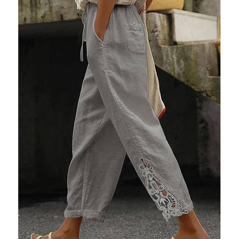 Marta™ | Pantalón de lino con encaje y cintura elástica