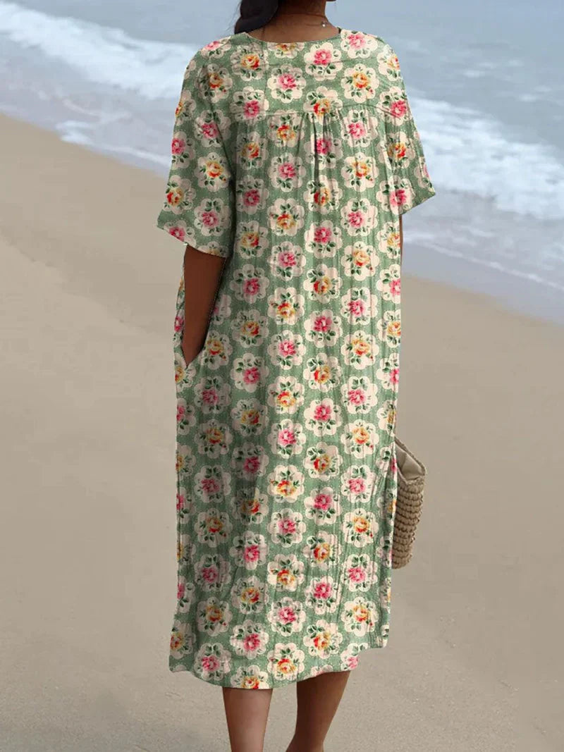 Vestido Casual Fluido con Estampado Floral Vintage
